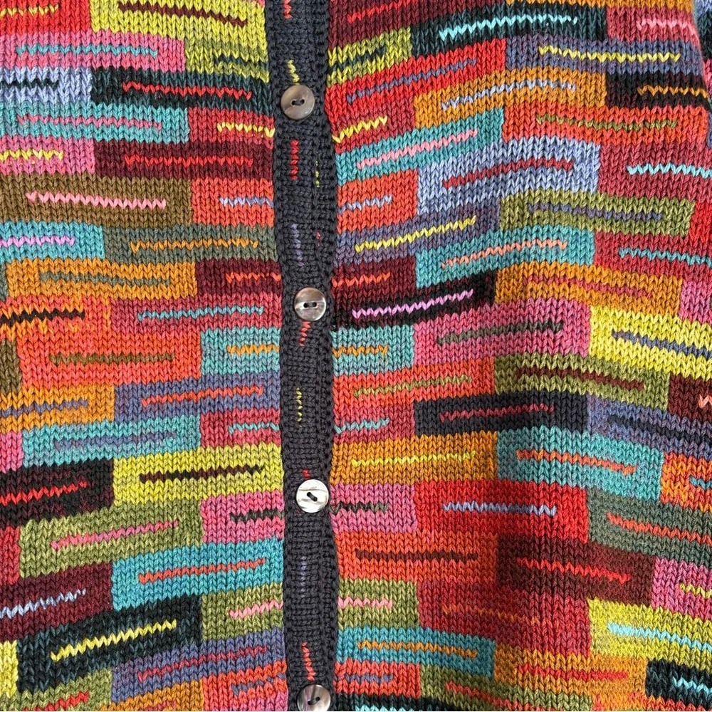 Peruvian Connection Pima Cotton Colorful Abstract Knit Button Cardigan, Sz Med - Picture 4 of 9